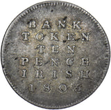 1805 Ireland 10 Pence Bank Token - George III Silver Coin - Nice