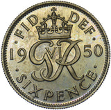 1950 Sixpence - George VI British Coin - Superb