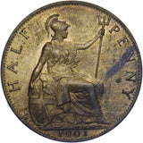 1901 Halfpenny - Victoria British Bronze Coin - Very Nice