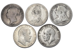 1874 - 1914 Halfcrowns Lot (5 Coins) - British Silver Coins - Different Types