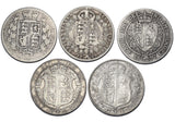 1885 - 1916 Halfcrowns Lot (5 Coins) - British Silver Coins - Different Types