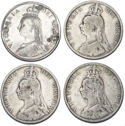 1887 - 1890 Florins Lot (4 Coins) - Victoria British Silver Coins - Date Run