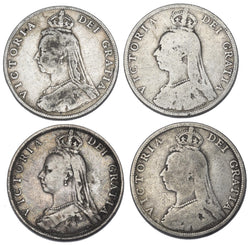 1887 - 1890 Florins Lot (4 Coins) - Victoria British Silver Coins - Date Run