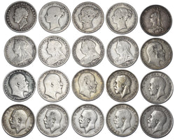 1826 - 1918 Shillings Lot (20 Coins) - British Silver Coins - All Different