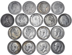1826 - 1918 Shillings Lot (17 Coins) - British Silver Coins - All Different