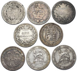 1816 - 1918 Shillings Lot (8 Coins) - British Silver Coins - Different Types