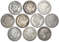 1871 - 1883 Shillings Lot (10 Coins) - Victoria British Silver Coins