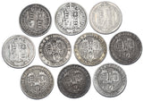 1887 - 1900 Shillings Lot (10 Coins) - Victoria British Silver Coins