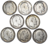 1902 - 1910 Shillings Lot (8 Coins) - Edward VII British Silver Coins