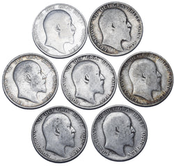 1902 - 1910 Shillings Lot (7 Coins) - Edward VII British Silver Coins