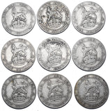 1911 - 1919 Shillings Lot (9 Coins) - George V British Silver Coins - Date Run