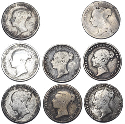 1839 - 1860 Sixpences Lot (8 Coins) - Victoria British Silver Coins