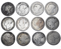 1865 - 1887 Sixpences Lot (12 Coins) - Victoria British Silver Coins