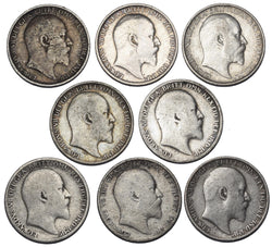 1902 - 1910 Sixpences Lot (8 Coins) - Edward VII British Silver Coins