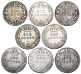 1902 - 1910 Sixpences Lot (8 Coins) - Edward VII British Silver Coins