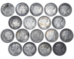 1870 - 1887 Threepences Lot (18 Coins) - Victoria British Silver Coins -Date Run