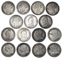 1873 - 1901 Threepences Lot (15 Coins) - Victoria British Silver Coins