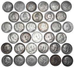 1873 - 1919 Threepences Lot (34 Coins) - British Silver Coins - All Different