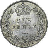 1901 Sixpence - Victoria British Silver Coin - Superb