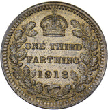 1913 Third Farthing - George V British Bronze Coin - Very Nice