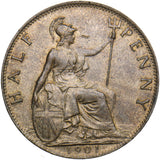 1901 Halfpenny - Victoria British Bronze Coin - Very Nice