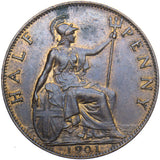 1901 Halfpenny - Victoria British Bronze Coin - Very Nice