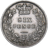 1887 Sixpence (Young head.) - Victoria British Silver Coin - Very Nice