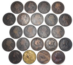 1881 - 1901 Pennies Lot (22 Coins) - Victoria British Bronze Coins