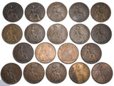 1911 - 1936 Better Grade Pennies Lot (19 Coins) - George V British Bronze Coins