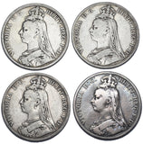 1889 - 1892 Crowns Lot (4 Coins) - Victoria British Silver Coins