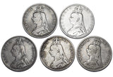 1887 - 1890 Double Florins Lot (5 Coins) - Victoria British Silver Coins