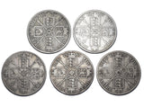 1887 - 1890 Double Florins Lot (5 Coins) - Victoria British Silver Coins