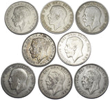 1920 - 1927 Halfcrowns Lot (8 Coins) - George V British Silver Coins - Date Run