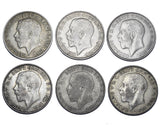 1921 - 1926 Florins Lot (6 Coins) - George V British Silver Coins - Date Run