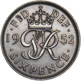 1952 Sixpence - George VI British  Coin - Very Nice