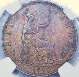 1890 Halfpenny (NGC MS 64 RB) - Victoria British Bronze Coin - Superb