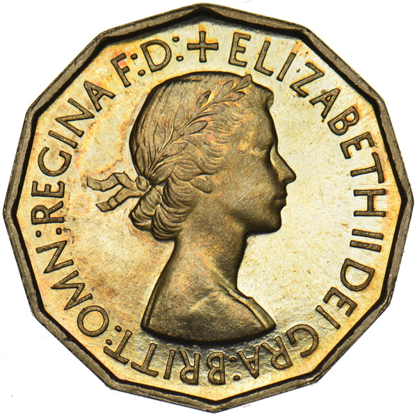 1953 Proof Brass Threepence - Elizabeth II British Coin - Superb