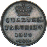 1839 Quarter Farthing - Victoria British Copper Coin - Very Nice