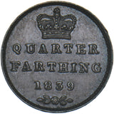 1839 Quarter Farthing - Victoria British Copper Coin - Very Nice