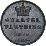 1852 Quarter Farthing - Victoria British Copper Coin - Very Nice