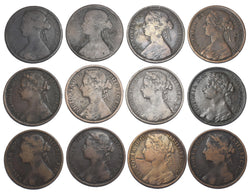 1870 - 1882 Pennies Lot (12 Coins) - Victoria British Bronze Coins - Date Run