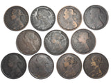 1884 - 1894 Pennies Lot (11 Coins) - Victoria British Bronze Coins - Date Run