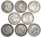 1816 - 1914 Shillings Lot (8 Coins) - British Silver Coins - All Different Types