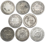 1816 - 1914 Shillings Lot (8 Coins) - British Silver Coins - All Different Types