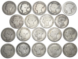 1852 - 1886 Shillings Lot (19 Coins) - Victoria British Silver Coins