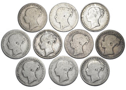 1870 - 1879 Shillings Lot (10 Coins) - Victoria British Silver Coins - Date Run