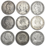 1887 - 1899 Shillings Lot (9 Coins) - Victoria British Silver Coins