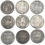 1887 - 1899 Shillings Lot (9 Coins) - Victoria British Silver Coins