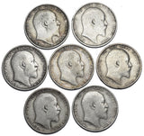 1902 - 1910 Shillings Lot (7 Coins) - British Silver Coins