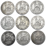 1911 - 1919 Shillings Lot (9 Coins) - George V British Silver Coins - Date Run